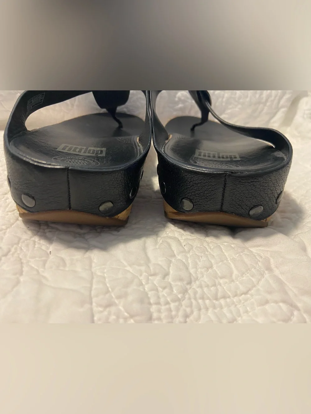 FitFlop ibiza size 8 Black Cork Wedge Thong Sandals - Sleek Leather Straps